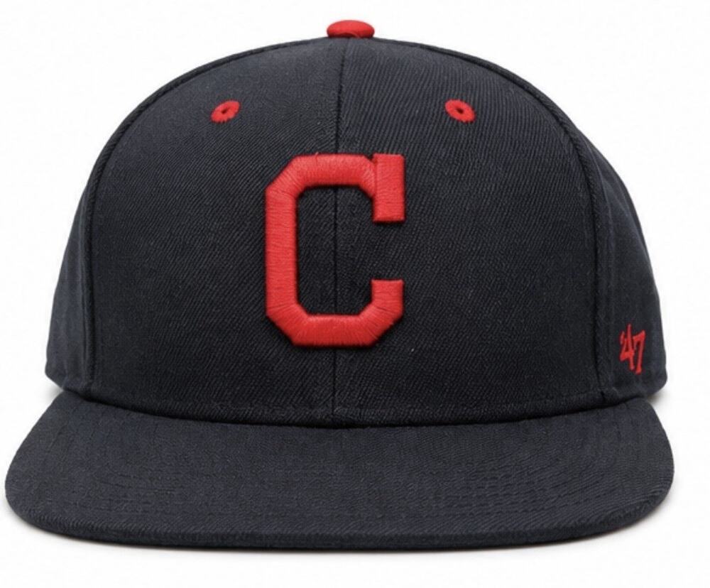 47 Brand Cleveland Indians Youth Snapback Hat Black Red Flat Bill MLB Cap
